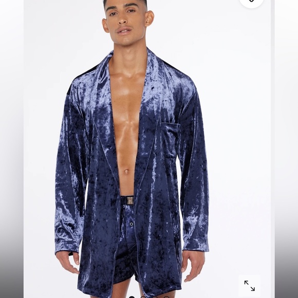 Savage X Fenty Other - Savage X Fenty Navy Blue Whiskey Room Velvet Smoking Jacket & Boxers Pajamas Set